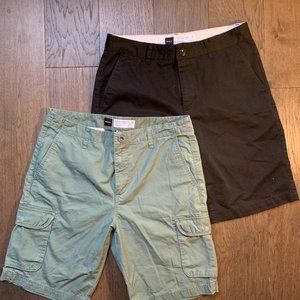 PACKAGE: black and green RVCA shorts